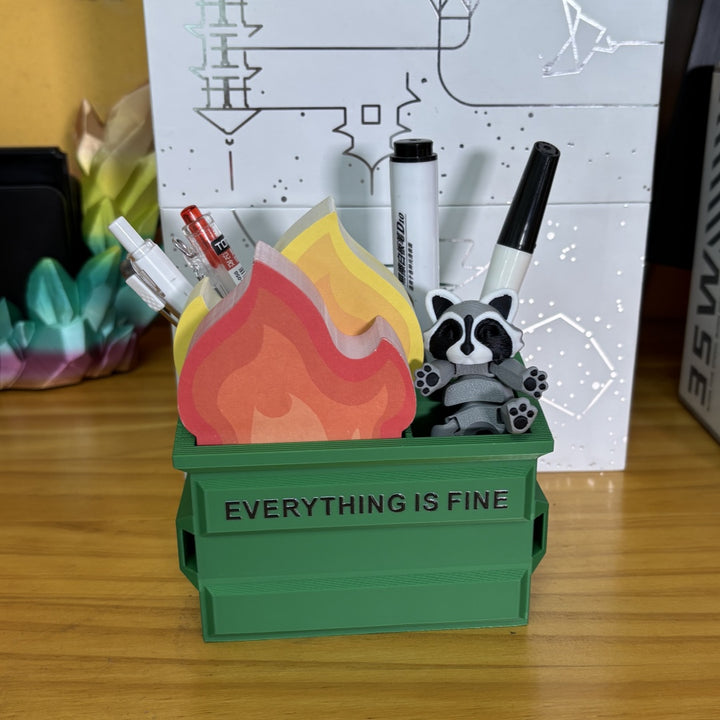 Dumpster Fire Pen Holder With Sticky Notes - Cute Office Desk Accessories - Funny White Elephant Gifts For Women Men Teacher