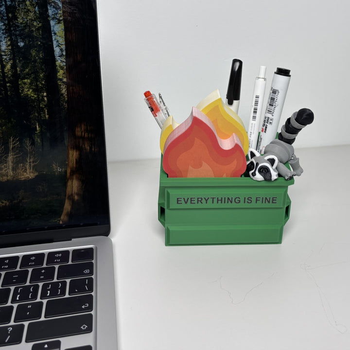 Dumpster Fire Pen Holder With Sticky Notes - Cute Office Desk Accessories - Funny White Elephant Gifts For Women Men Teacher