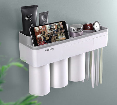 Automatic Toothpaste Dispenser Wash Cup Toothbrush Holder Set Wall Mount Stand