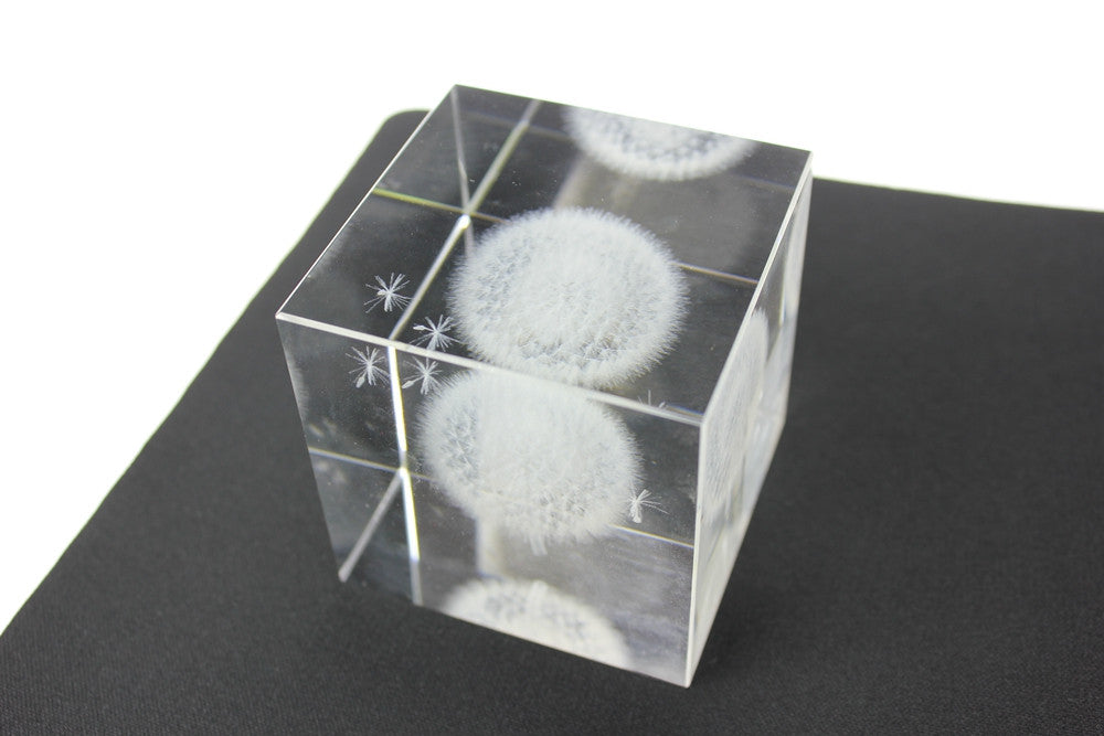 Creative 3 D Laser Etching Crystal Dandelion Cube Paperweight, Birthday Gifts
