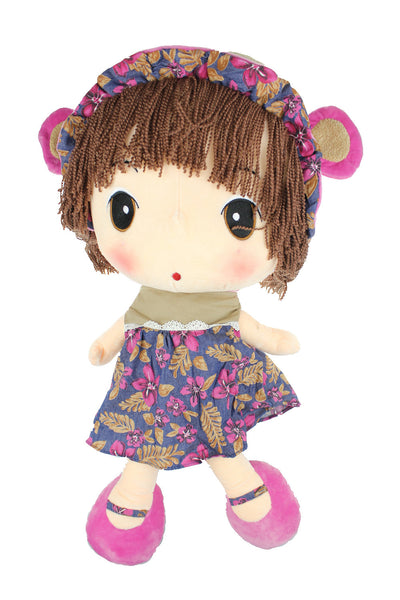 Adorable Cloth Doll, 23" with Removable Clothing, Embroidered Facial Features, Brown Hair Bangs Girl