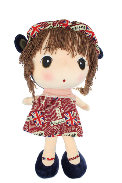Adorable Cloth Doll, 23" with Removable Clothing, Embroidered Facial Features, Brown Hair Bangs Girl