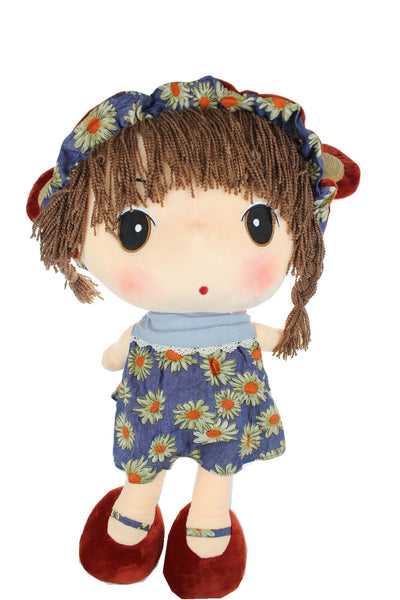Adorable Cloth Doll, 23" with Removable Clothing, Embroidered Facial Features, Brown Hair Bangs Girl