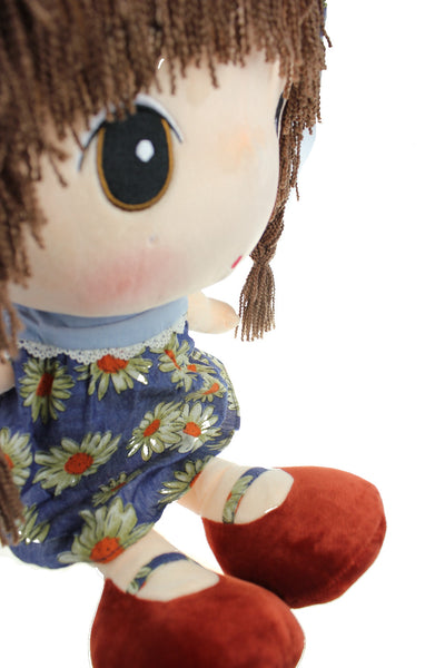 Adorable Cloth Doll, 23" with Removable Clothing, Embroidered Facial Features, Brown Hair Bangs Girl