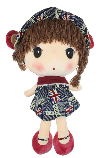 Adorable Cloth Doll, 23" with Removable Clothing, Embroidered Facial Features, Brown Hair Bangs Girl