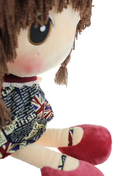 Adorable Cloth Doll, 23" with Removable Clothing, Embroidered Facial Features, Brown Hair Bangs Girl