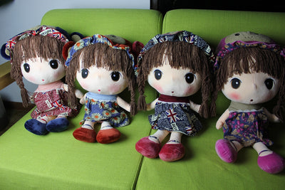Adorable Cloth Doll, 23" with Removable Clothing, Embroidered Facial Features, Brown Hair Bangs Girl