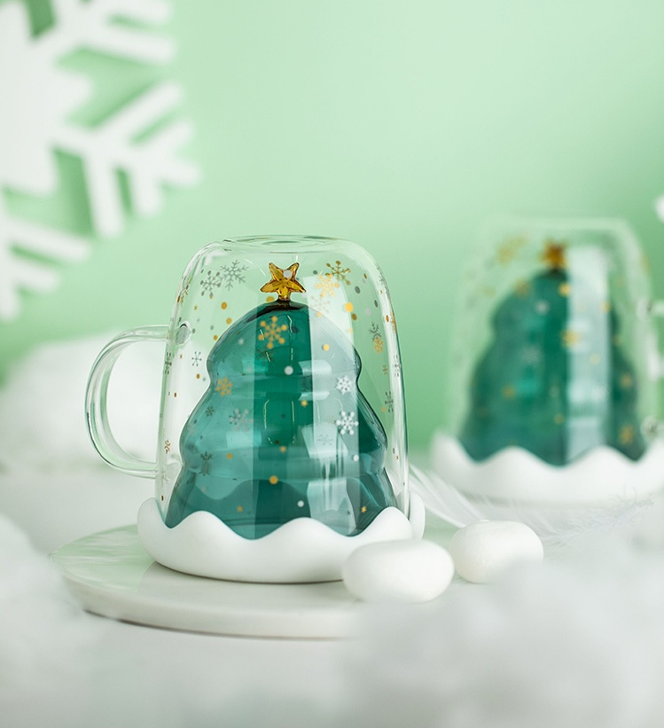 Snow Christmas Tree Design Double Wall Glasses