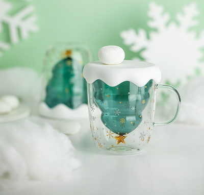 Snow Christmas Tree Design Double Wall Glasses